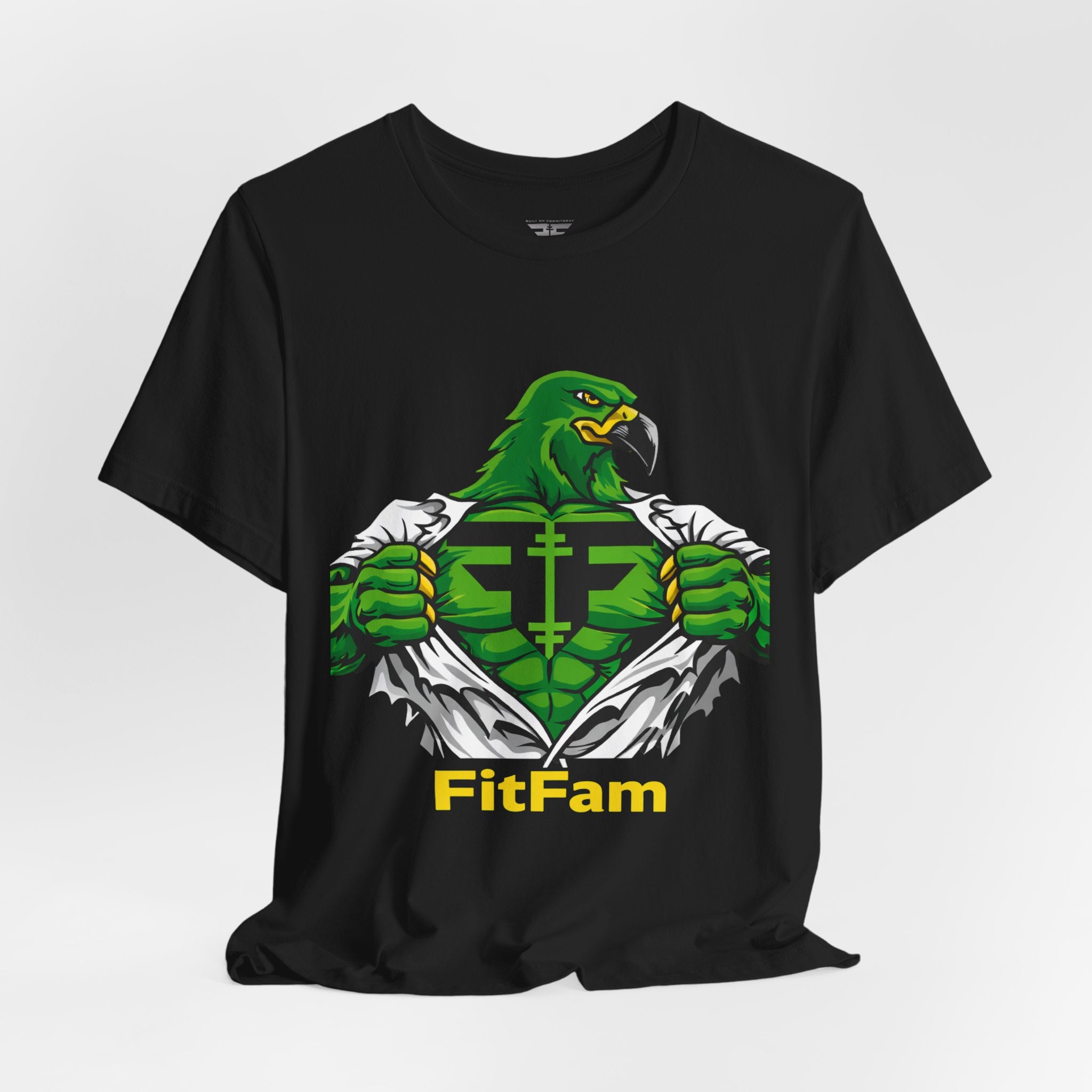 FitFam Workout Tee — Green Hawk Chest-Open Muscle Graphic T-Shirt