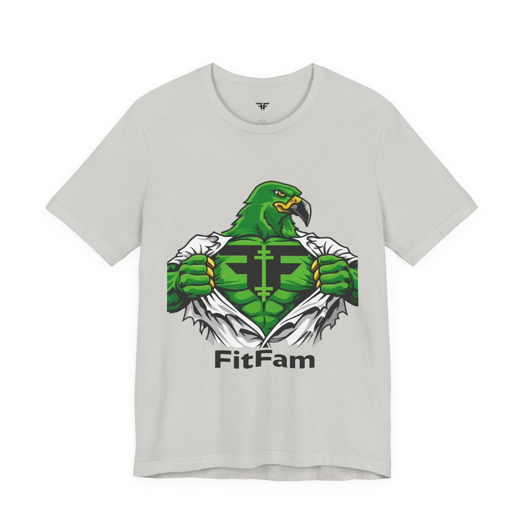 FitFam Workout Tee — Green Hawk Chest-Open Muscle Graphic T-Shirt